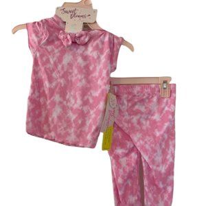 Sweet Dreams Pink and White Tie-Dye Ribbed Pajama Set & Scrunchie